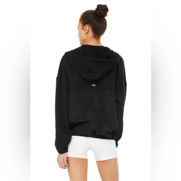 Alo Intent Hooded Jacket Solid Black Oversized Pockets Size Large - Picture 5 of 5